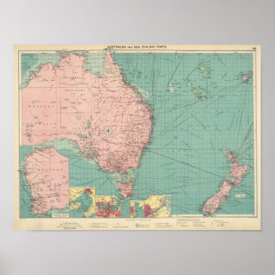 Pôster Australiano, portos de Nova Zelândia