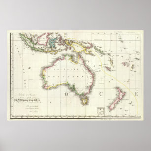 Pôster Áustria e mapa gravado Indonésia