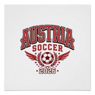 Pôster Áustria Futebol 2026 Futebol Negrito País Tipograf
