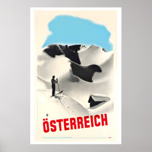 Poster Áustria Österreich Cartaz de Esqui Vintage