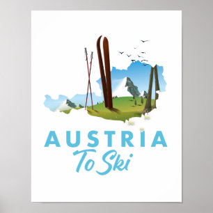 Poster Áustria para esquiar.