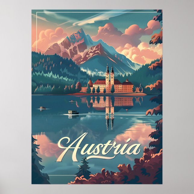 Poster Áustria Serenidade: Montanha Lakeside (Frente)