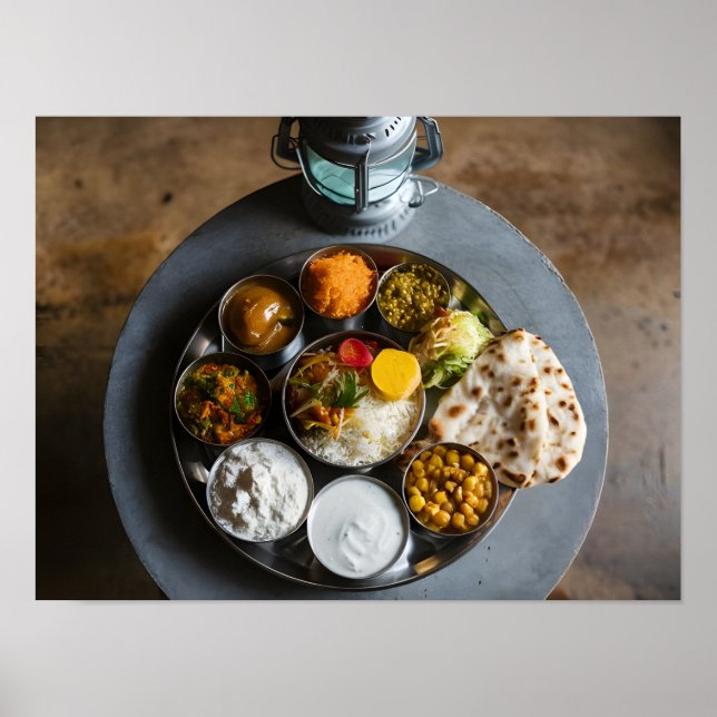 Poster Autêntico Índio Hindu Veg Thali Comida Púltimo (Frente)