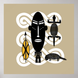 Poster autênticos animais de cena de guerreiro tribal