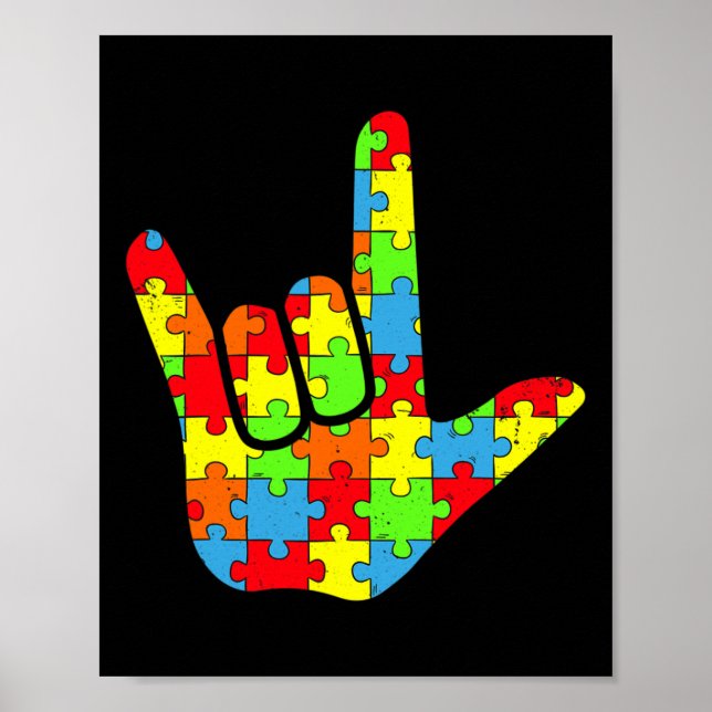 Poster Autism Asl Love Sign Language Autism Awareness Puz (Frente)