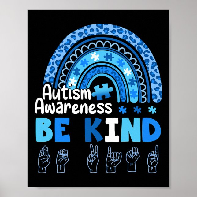Poster Autism Awareness Be Kind Asl Hand Sign Language  (Frente)