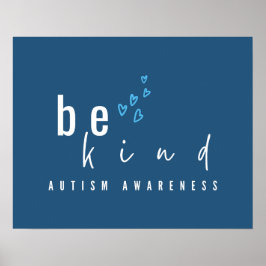 Poster autism awareness be kind blue hearts modern