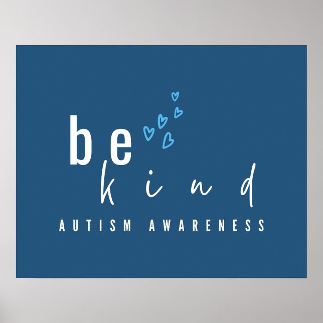 Poster autism awareness be kind blue hearts modern  (Frente)