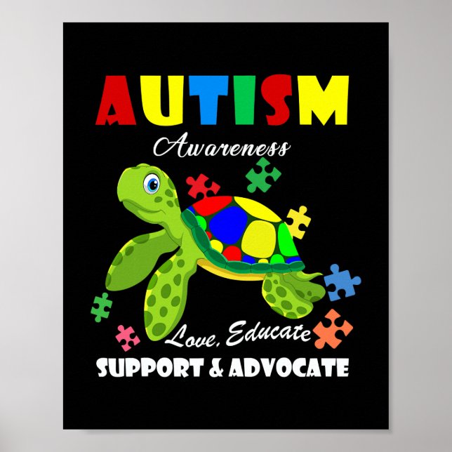 Poster Autism Awareness Turtles Puzzle Mom Support (Frente)