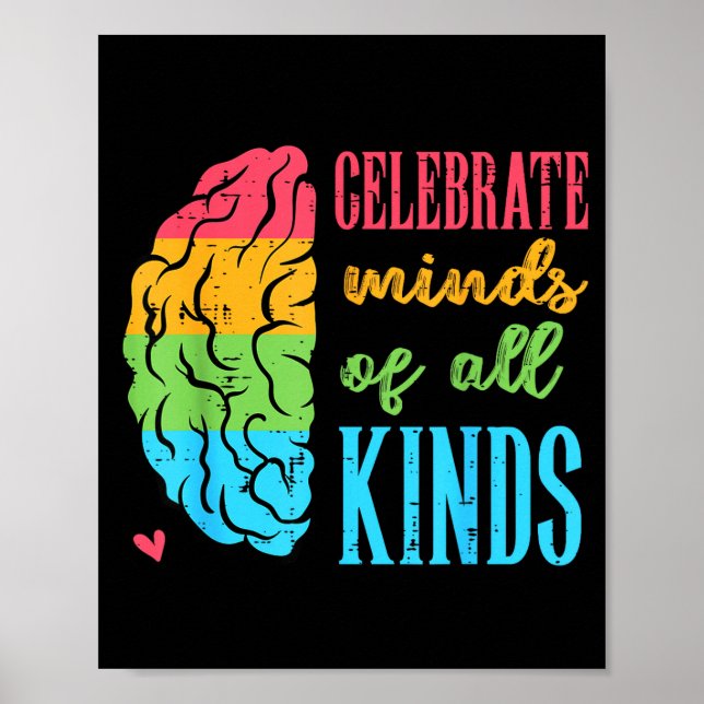 Poster Autism Brain Celebrate Minds All Kinds Aware Men W (Frente)