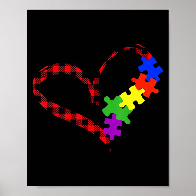 Poster Autism Puzzle Buffalo Plaid Love Christmas Graphic (Frente)
