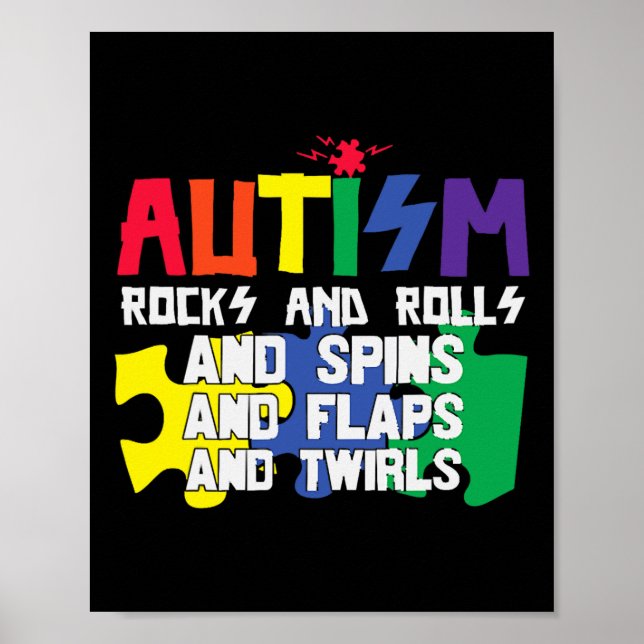 Poster Autism Rocks Rolls Gira Flaps E Twirts (Frente)