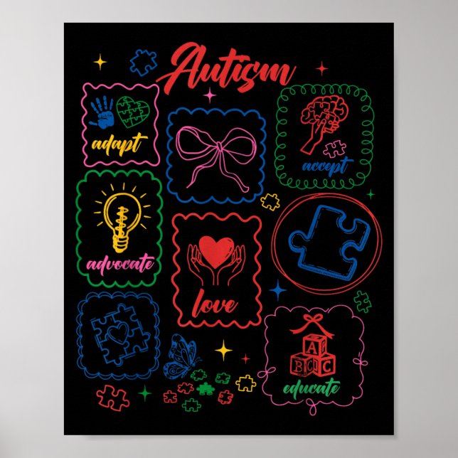 Poster Autismo Aceitar Adaptar Defender Amar Educar Autis (Frente)