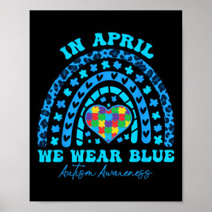 Poster Autismo Arco-íris Em Abril Nós Usamos Azul Conscie