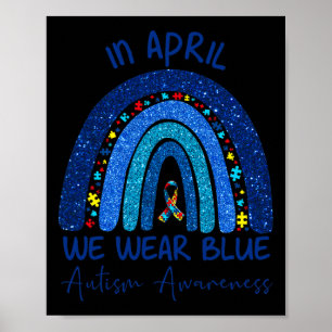 Poster Autismo Arco-Íris Em Abril Vestimos Autismo Azul A