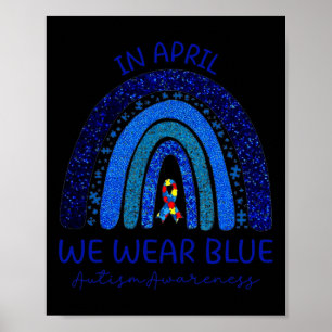 Poster Autismo Arco-Íris Em Abril Vestimos Autismo Azul A