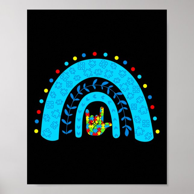 Poster Autismo Consciência Arco-Íris Suporte Símbolo de Q (Frente)