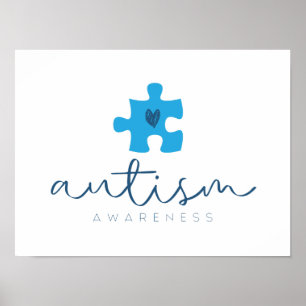 Poster autismo conscientização azul peça de quebra-cabeça
