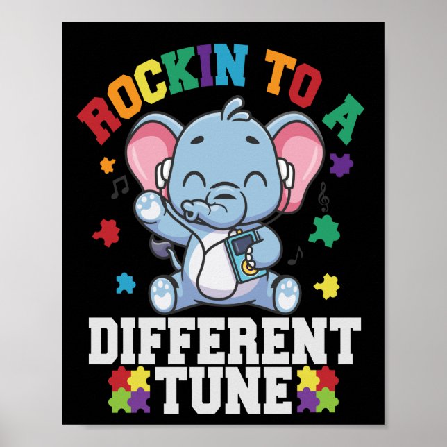 Poster Autismo de elefante giro em sintonia diferente (Frente)