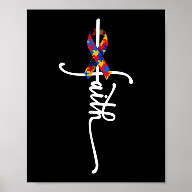 Poster Autismo Faith Cross Autismo Autista Engraçado Auti (Frente)