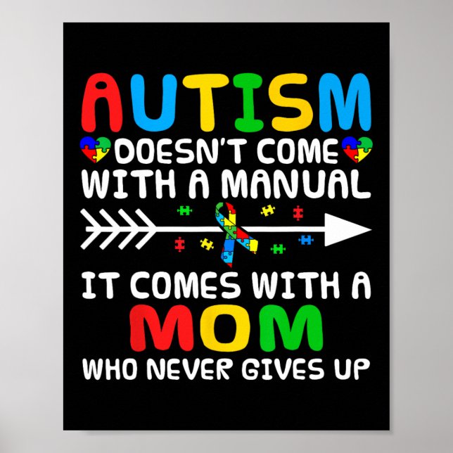 Poster Autismo Mãe não vem com um Autismo manual (Frente)