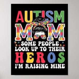 Poster Autismo Mãe Raising - Hero Groovy Messy Bun Autism