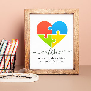 Poster Autismo Milhares de Histórias Quebra-Cabeça Coraçã