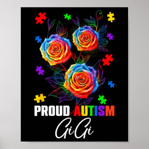 Poster Autismo Orgulhoso Gigi Rosa Flores E Quebra-cabeça