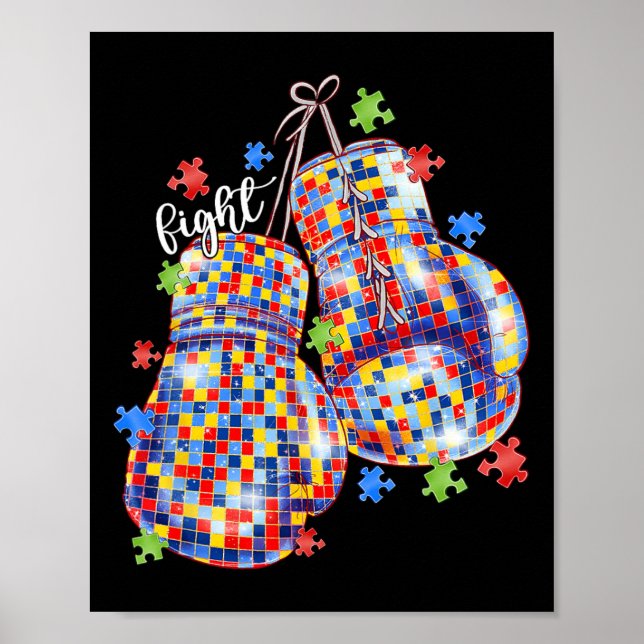 Poster Autismo Quebra-cabeça de consciência Piece Boxando (Frente)