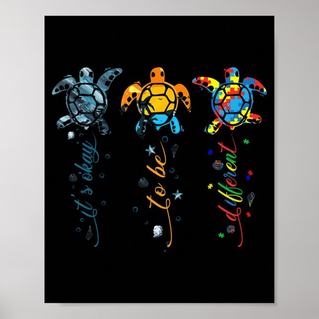 Poster Autismo Sensibilização Bela Tartaruga É OK Ser (Frente)