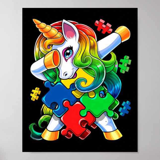 Poster Autismo Sensibilização Dabbing Quebra-cabeça Piece (Frente)