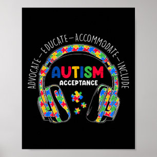 Poster Autismo Sensibilização Fones de ouvido Professores