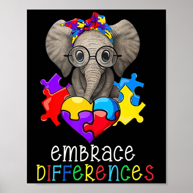 Poster Autismo Sensibilização Óculos de Difusão Elefante  (Frente)