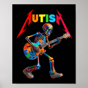 Poster Autismo Skeleton Guitar Rock Quebra-cabeça Music A
