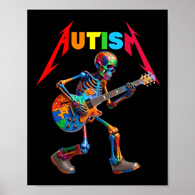 Poster Autismo Skeleton Guitar Rock Quebra-cabeça Music A (Frente)