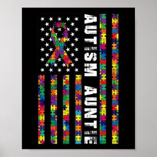 Poster Autismo Tia Americana Flag Autism - Presente de Co