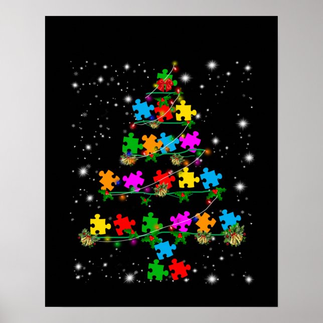 Poster Autista | Quebra-cabeça de Autismo Árvore de Natal (Frente)