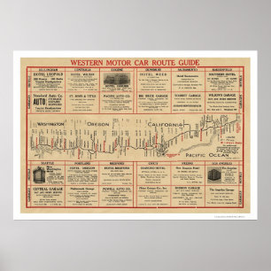 Pôster Auto mapa de rota ocidental 1915