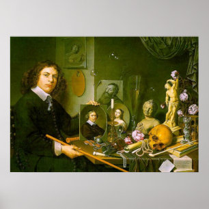 Poster Auto-Retrato com símbolos de Vanitas