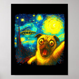 Poster Auto-retrato de Pug com Alien OVNI Engraçado Notur