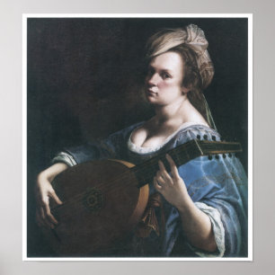 Poster Auto-Retrato que joga um alaúde, 1615-17