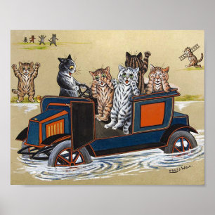 Poster Automóvel em Água Profunda, Louis Wain
