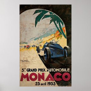 Pôster Automóvel grande 1933 2 de Monaco 5o Prix