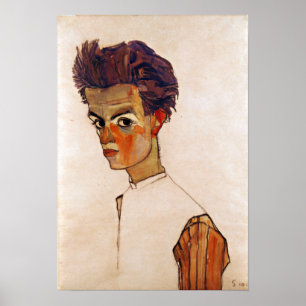 Poster Autoretrato de Egon Schiele com Camisa Estimulada