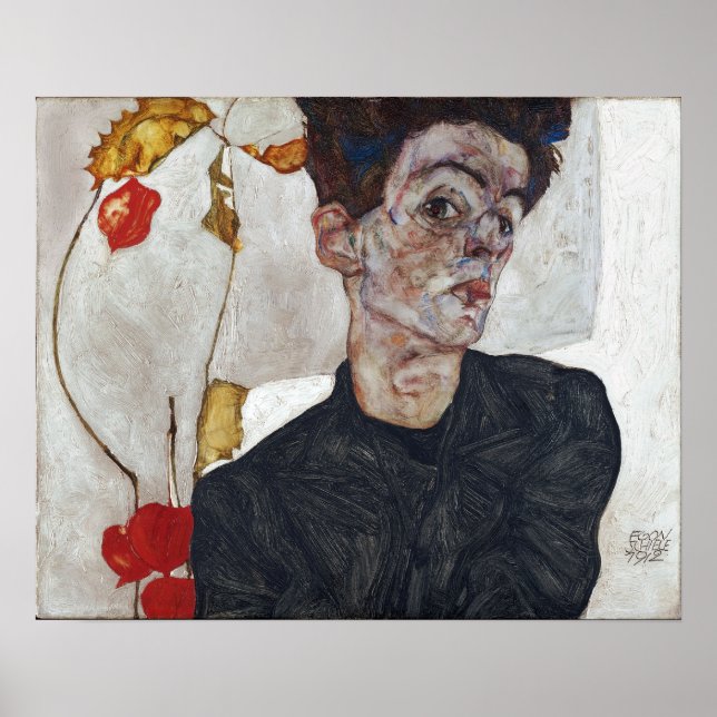 Poster Autoretrato de Egon Schiele com Physalis (Frente)