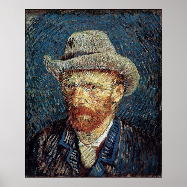 Poster Autoretrato de Van Gogh com Cinza Felt Hat (Frente)