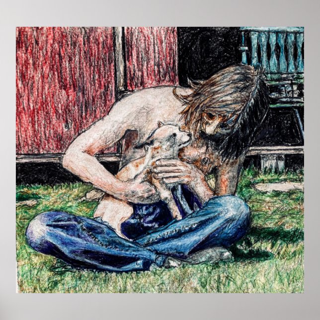 Poster "Autorretrato 1974", foto do meu cachorro e eu (Frente)