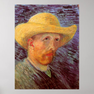 Pôster Autorretrato com chapéu de palha de Vincent van Go