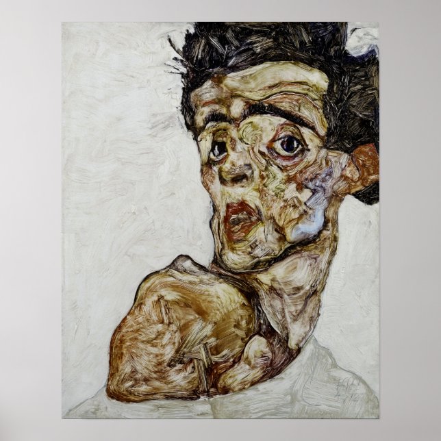 Poster Autorretrato com ombro nuo levantado por Schiele (Frente)