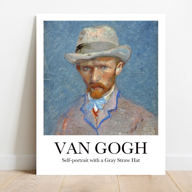 Poster Autorretrato com palha de Cinza Chapéu por Van Gog (Own Van Gogh's Gaze: "Self-Portrait with Gray Straw Hat" Poster. Vibrant colors!)